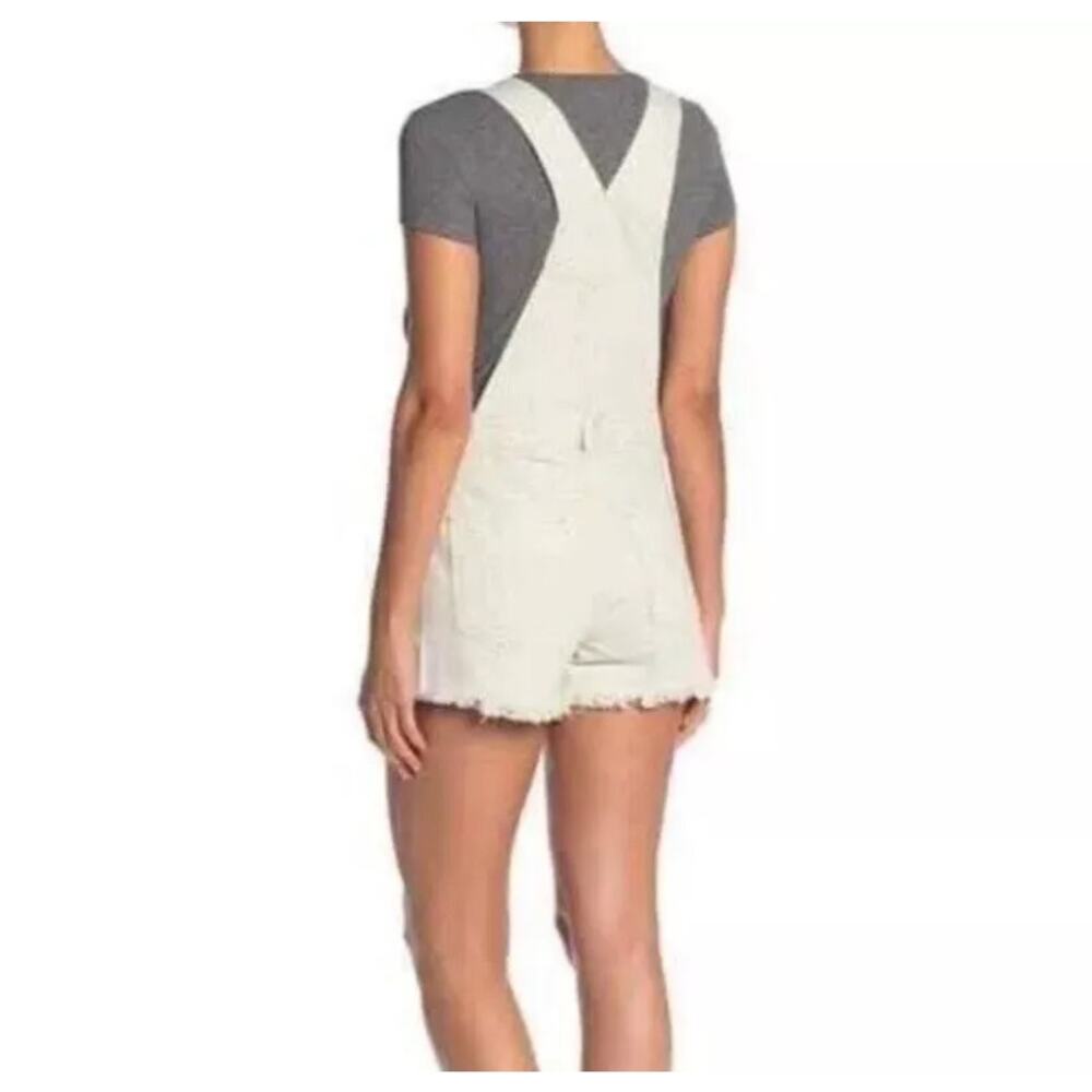 Free People SZ 8 Sunkissed Jean Overalls Zip-Front Frayed Hems Beige We the Free - Picture 3 of 12
